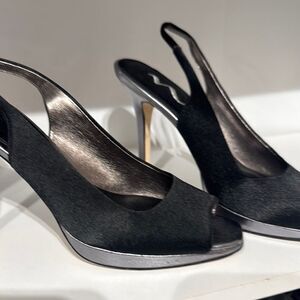 Nina Shoes Black and Silver Slingback Heels